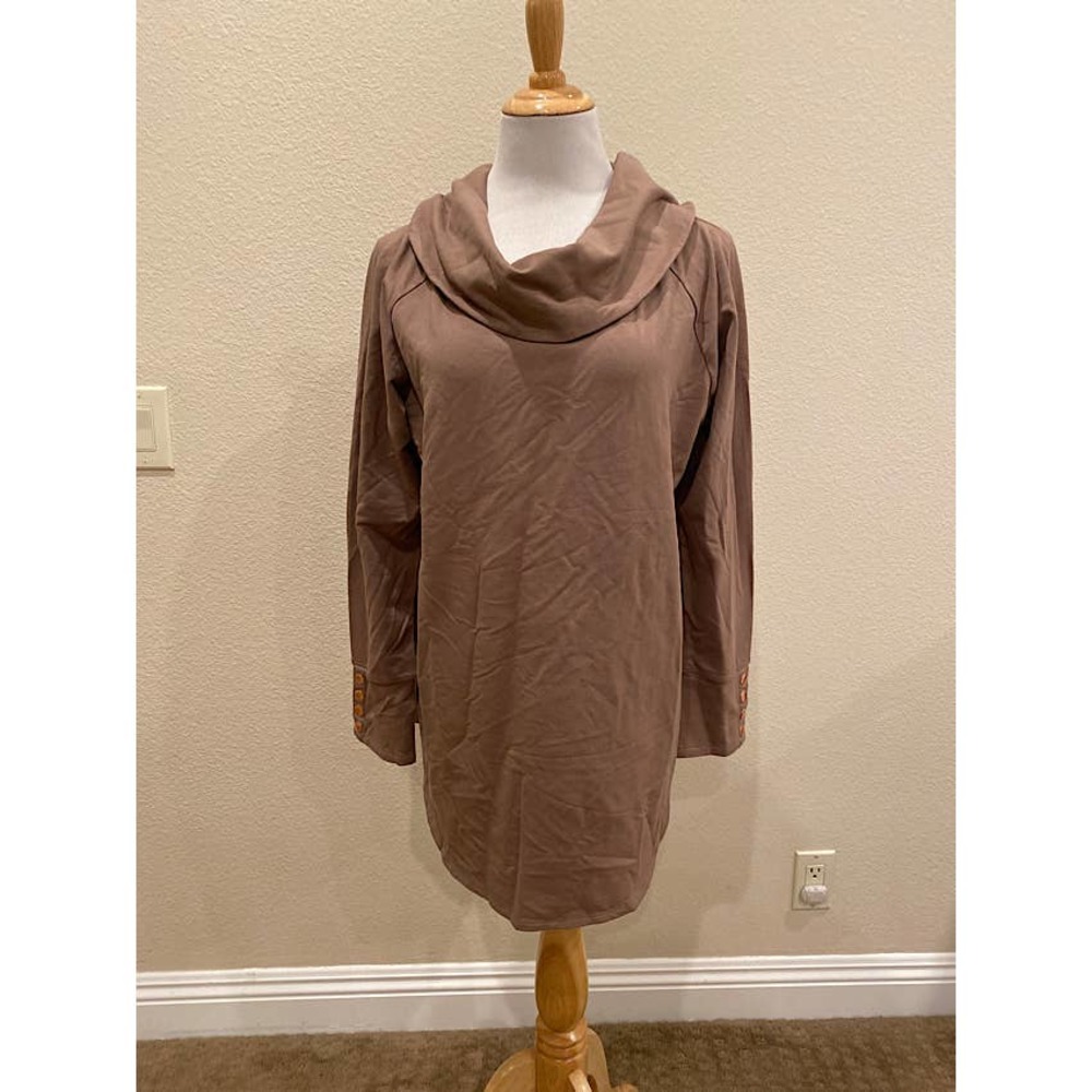 SOFT SURROUNDINGS Valerie Tunic 2BN22  Cowl Neck Snap Cuff Tan Size Large